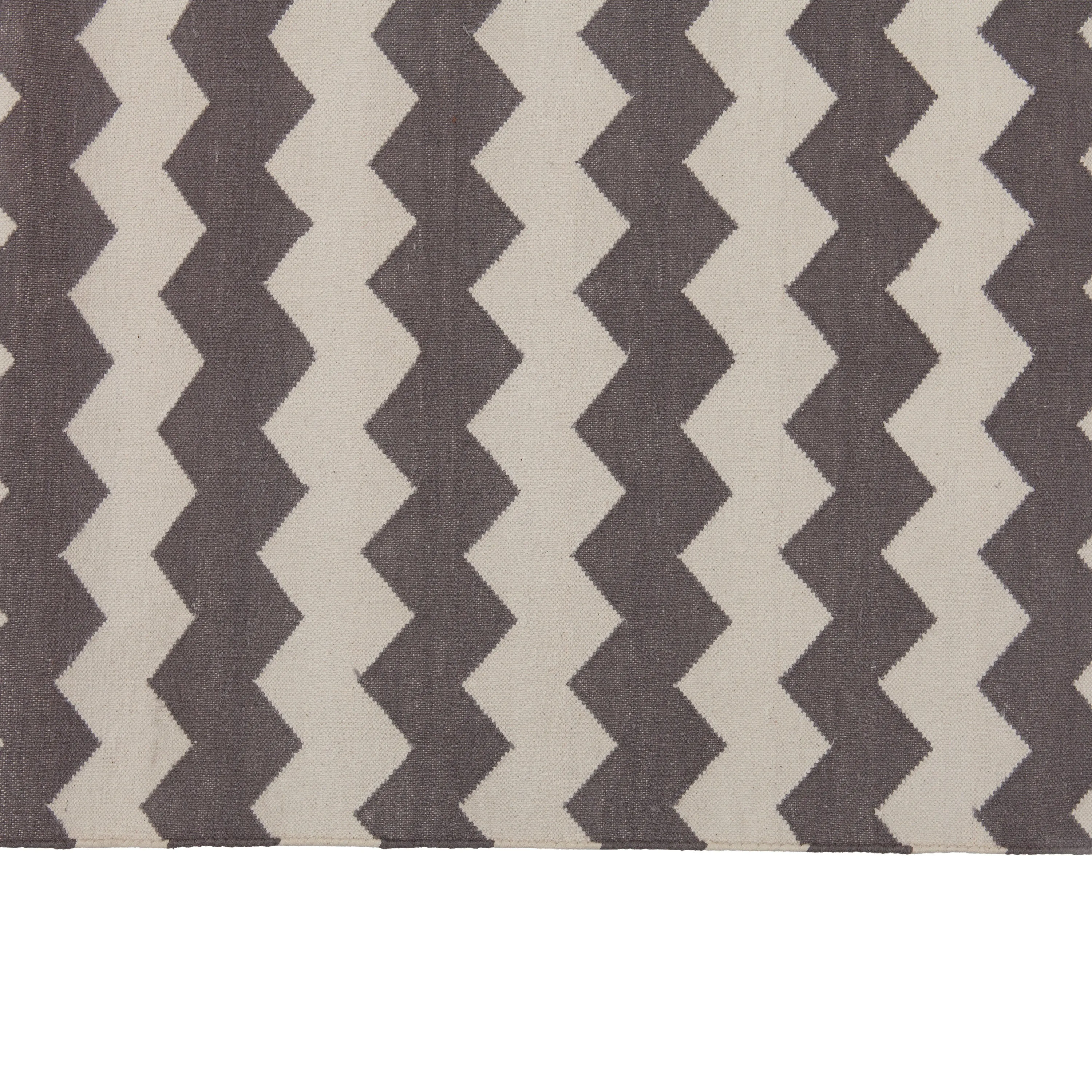 Brown and White Chevron Dhurrie Cotton Rug - 10' x 14'9