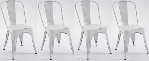 BTExpert Metal White Distressed Chic Indoor Outdoor Stackable Bistro Cafe Dining Side Chairs Set of 4