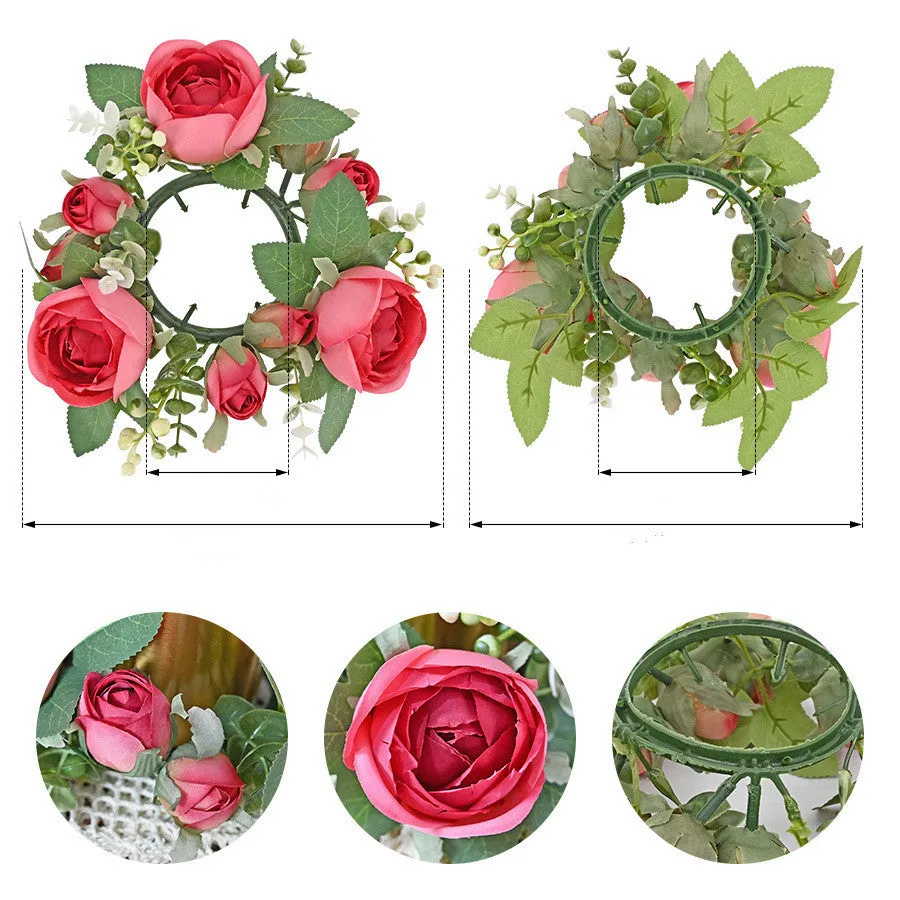 Bulk Valentine's Day Floral Arrangement Artificial Rose Wreaths Candle Rings Wreaths Wholesale