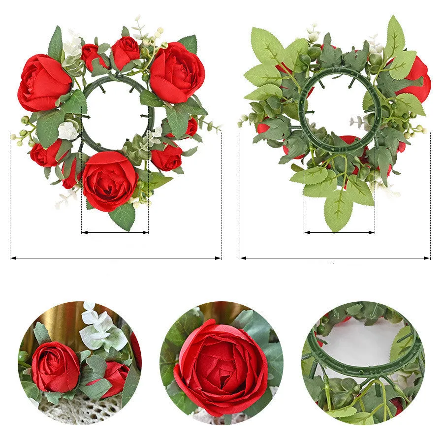 Bulk Valentine's Day Floral Arrangement Artificial Rose Wreaths Candle Rings Wreaths Wholesale