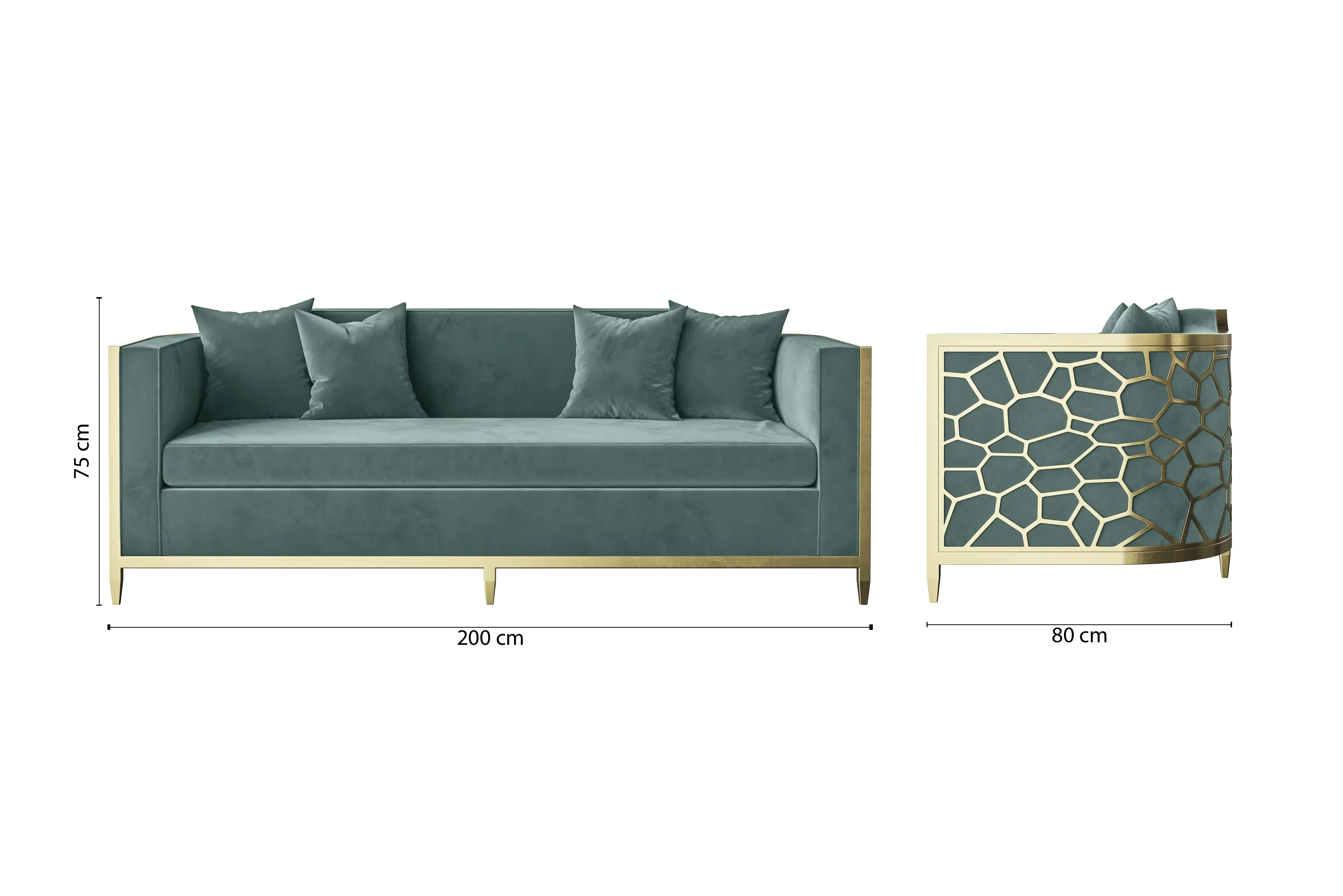 Carrara 3 Seater Sofa Teal Velvet