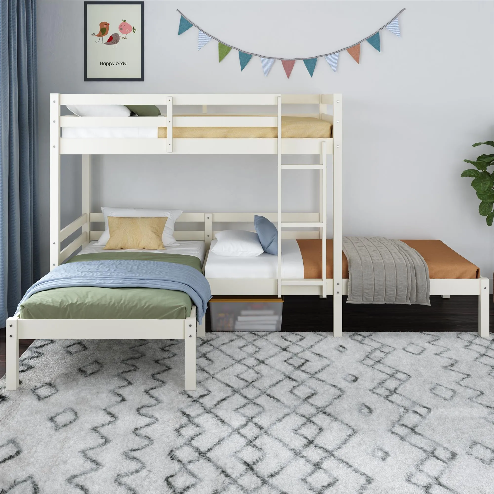 Casey Kids' L-Shaped Corner Triple Bunk Bed