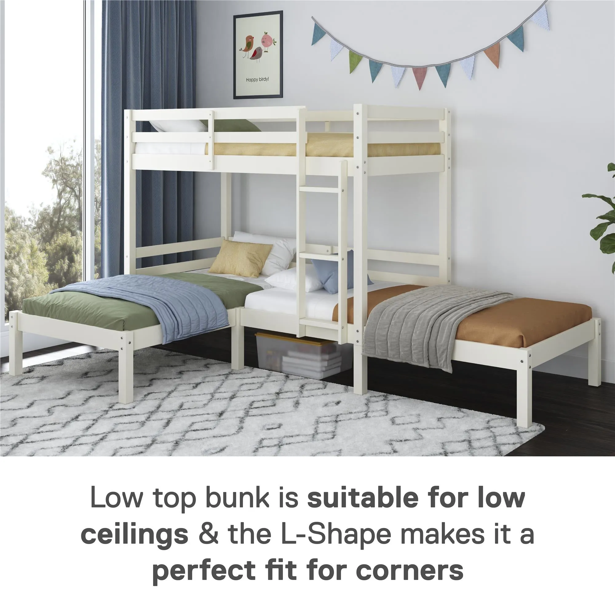 Casey Kids' L-Shaped Corner Triple Bunk Bed