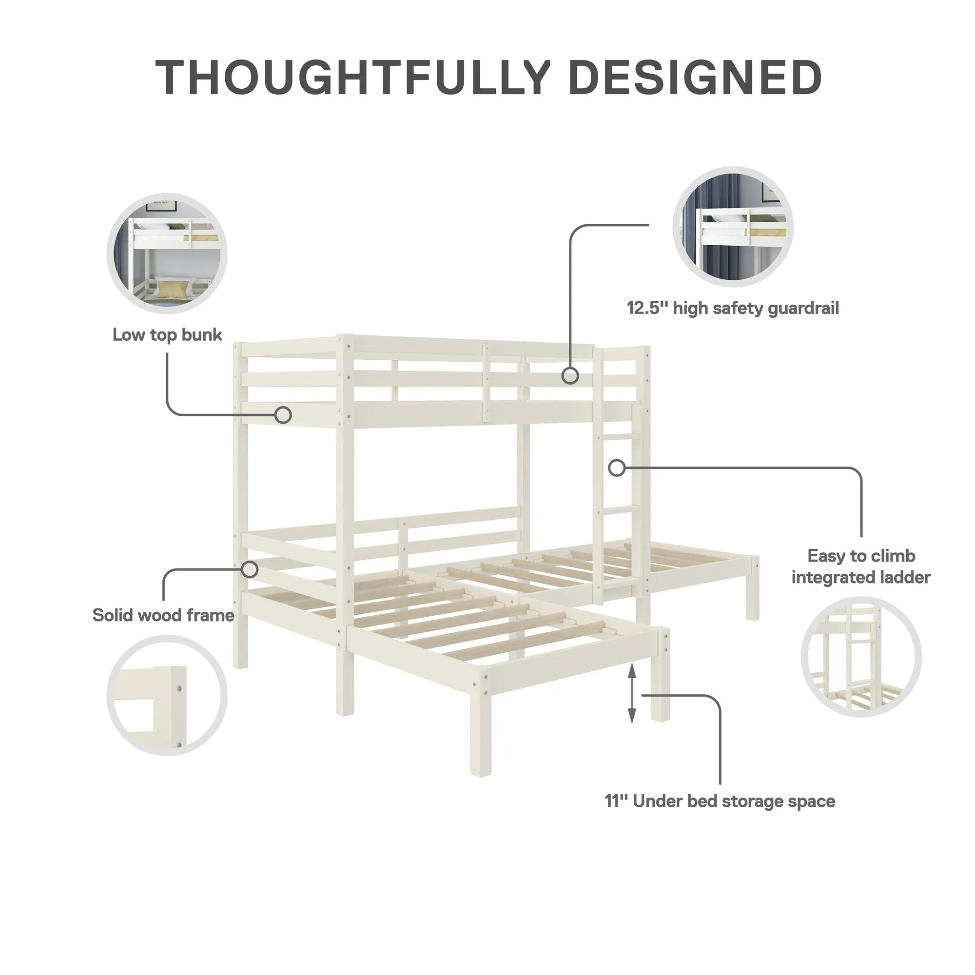 Casey Kids' L-Shaped Corner Triple Bunk Bed