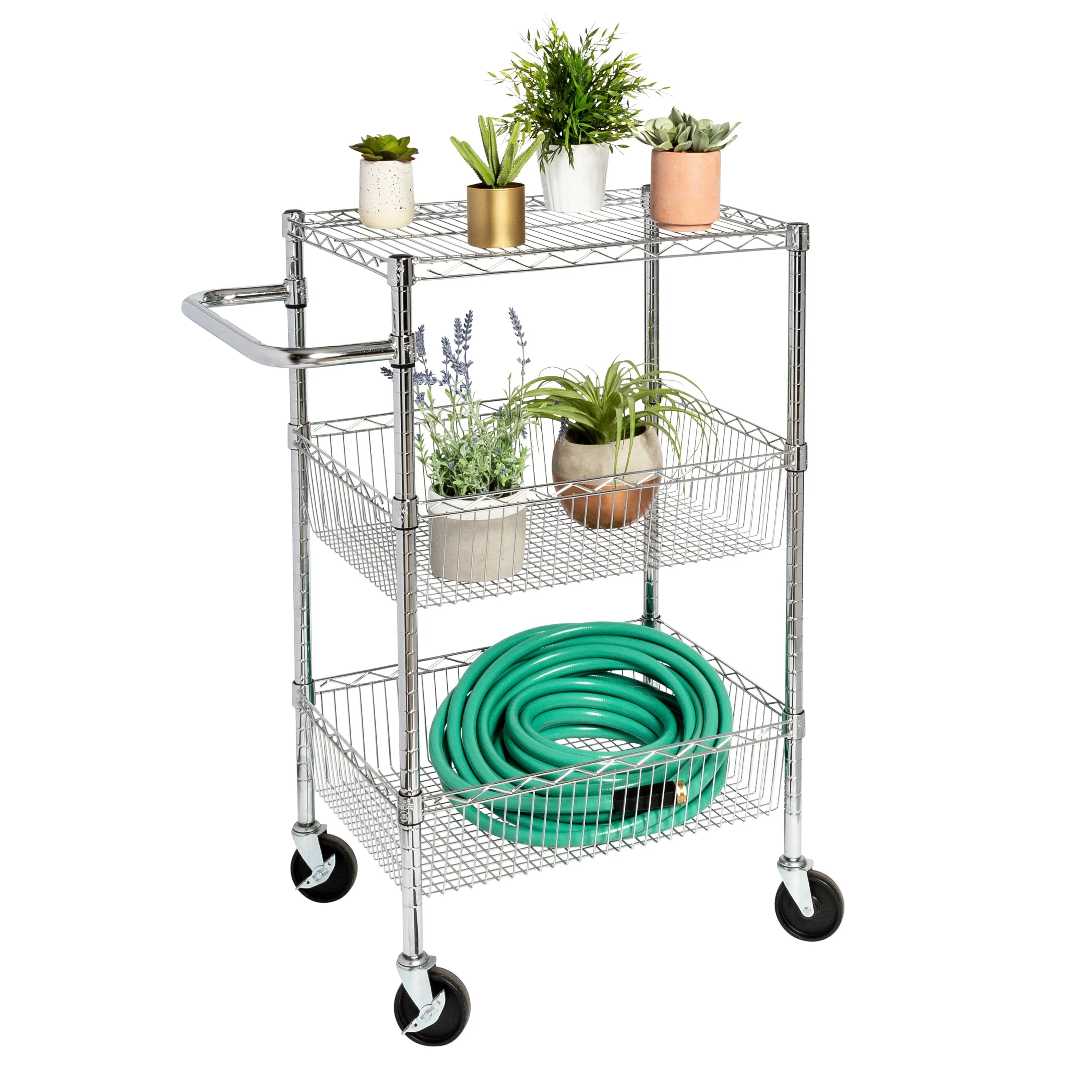 Chrome 3-Shelf Rolling Utility Cart