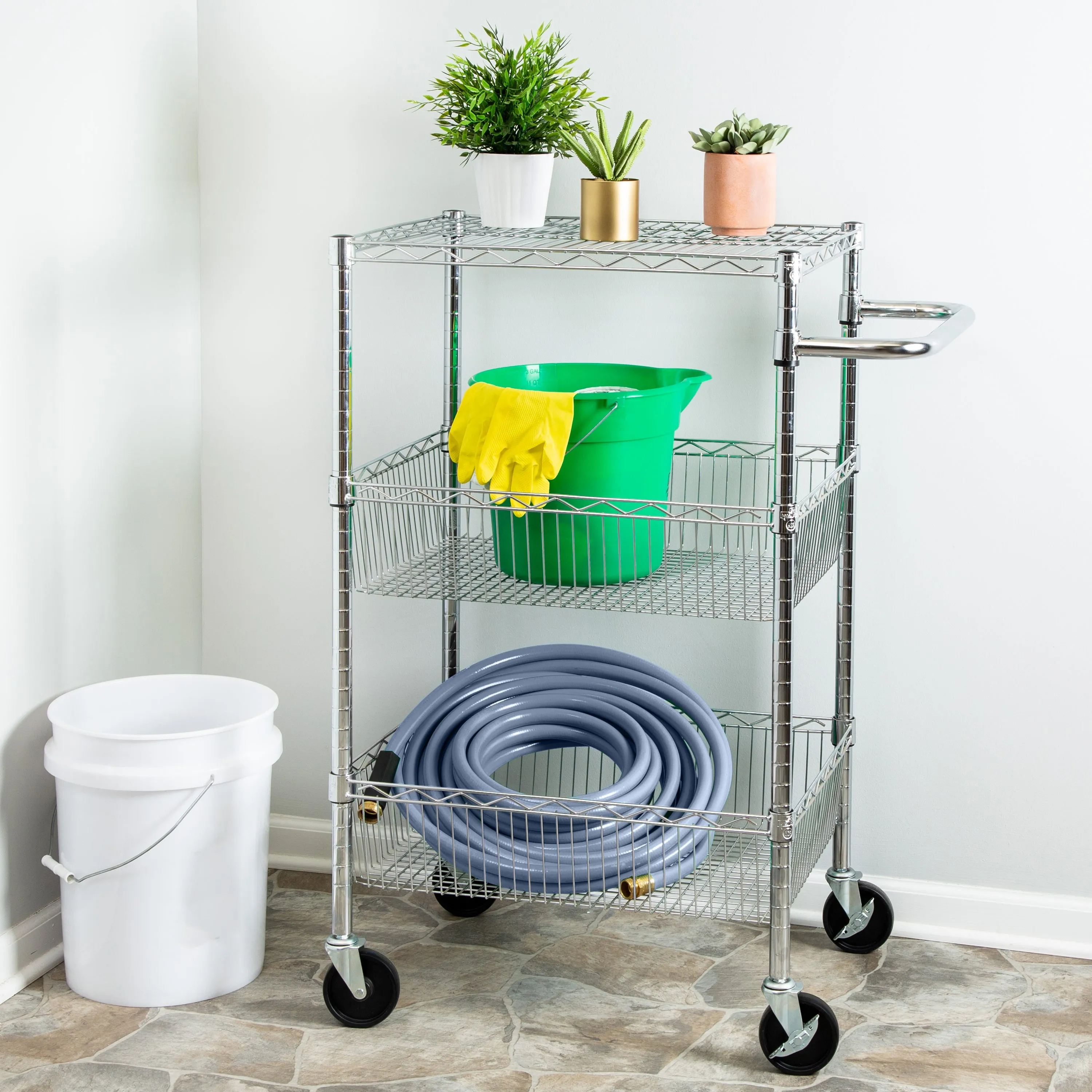 Chrome 3-Shelf Rolling Utility Cart