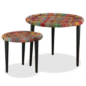 Coffee Table Set 2 Pieces Chindi Weave Details Multicolour