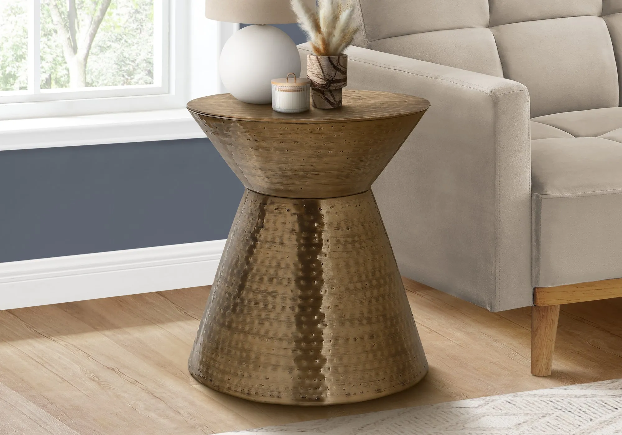 Copper Metal Drum Accent Table - Contemporary Modern - Made in India