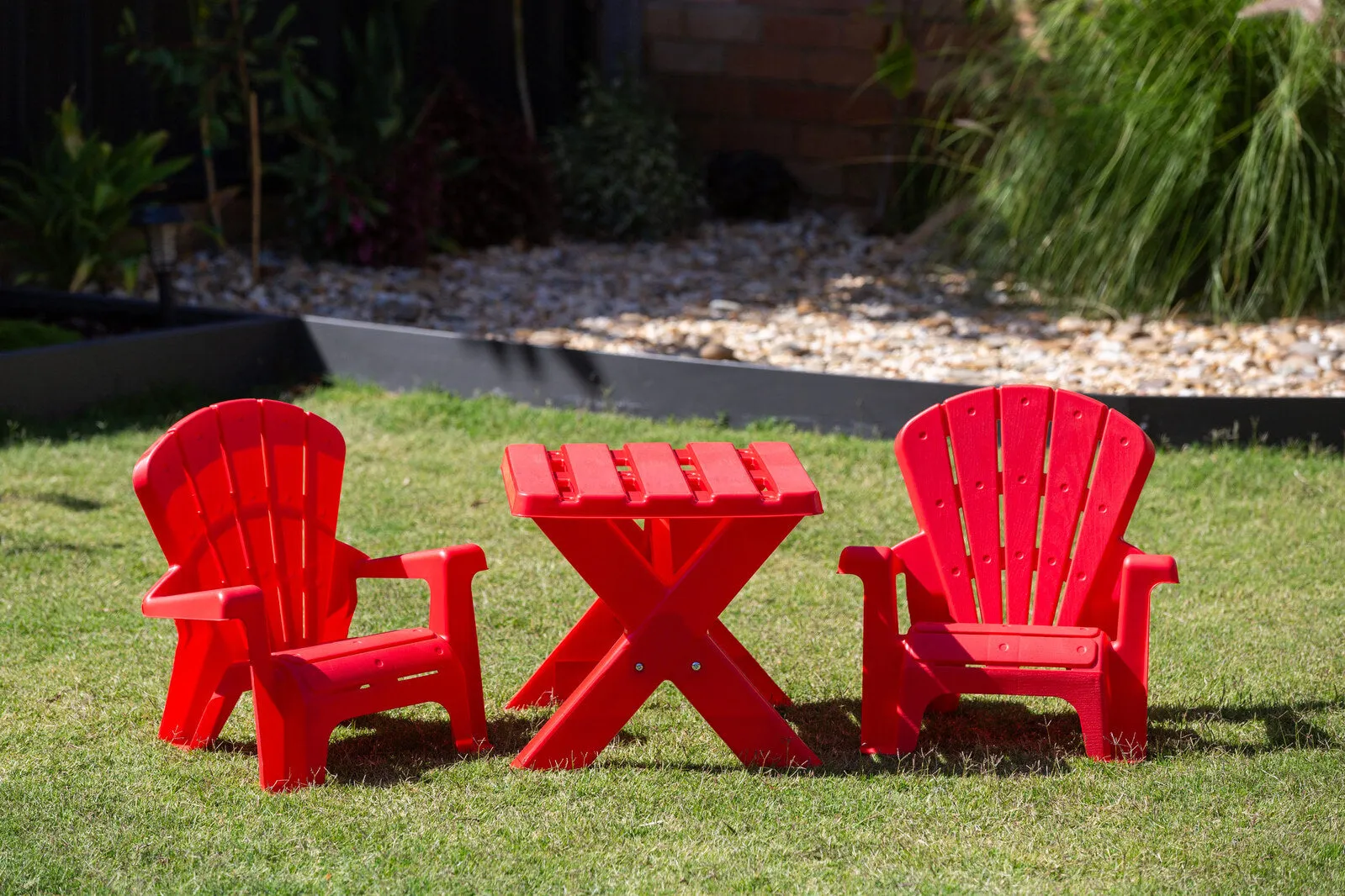 Durable 3pc Kids Table & Chairs Set, Easy Clean - Red