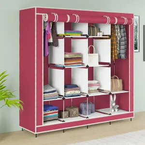 Eco Shopee SHOPPING SIMPLIFIED Plastic Collapsible Wardrobe 12 Shelves Armoire Almari Closet Clothes Storage Rack Quick & Easy To Assemble (165.5Cm X 42.5Cm X 166Cm) Maroon (88170)