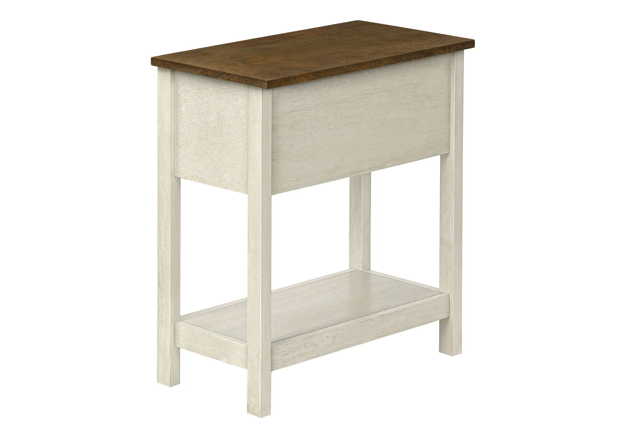 Elegance DuoTier Accent Table – Antique White & Brown Veneer, Transitional End Table with Storage Drawer