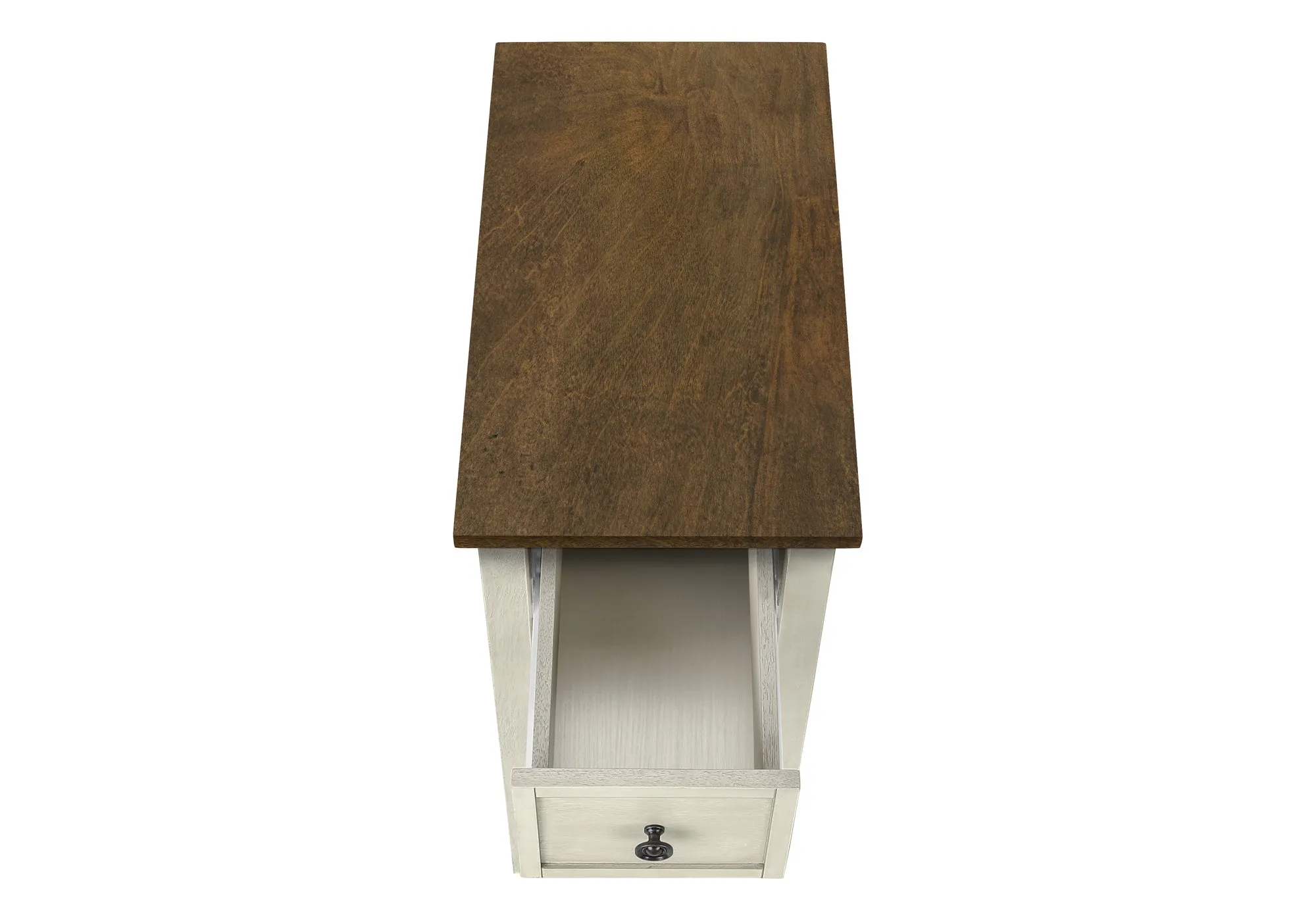 Elegance DuoTier Accent Table – Antique White & Brown Veneer, Transitional End Table with Storage Drawer