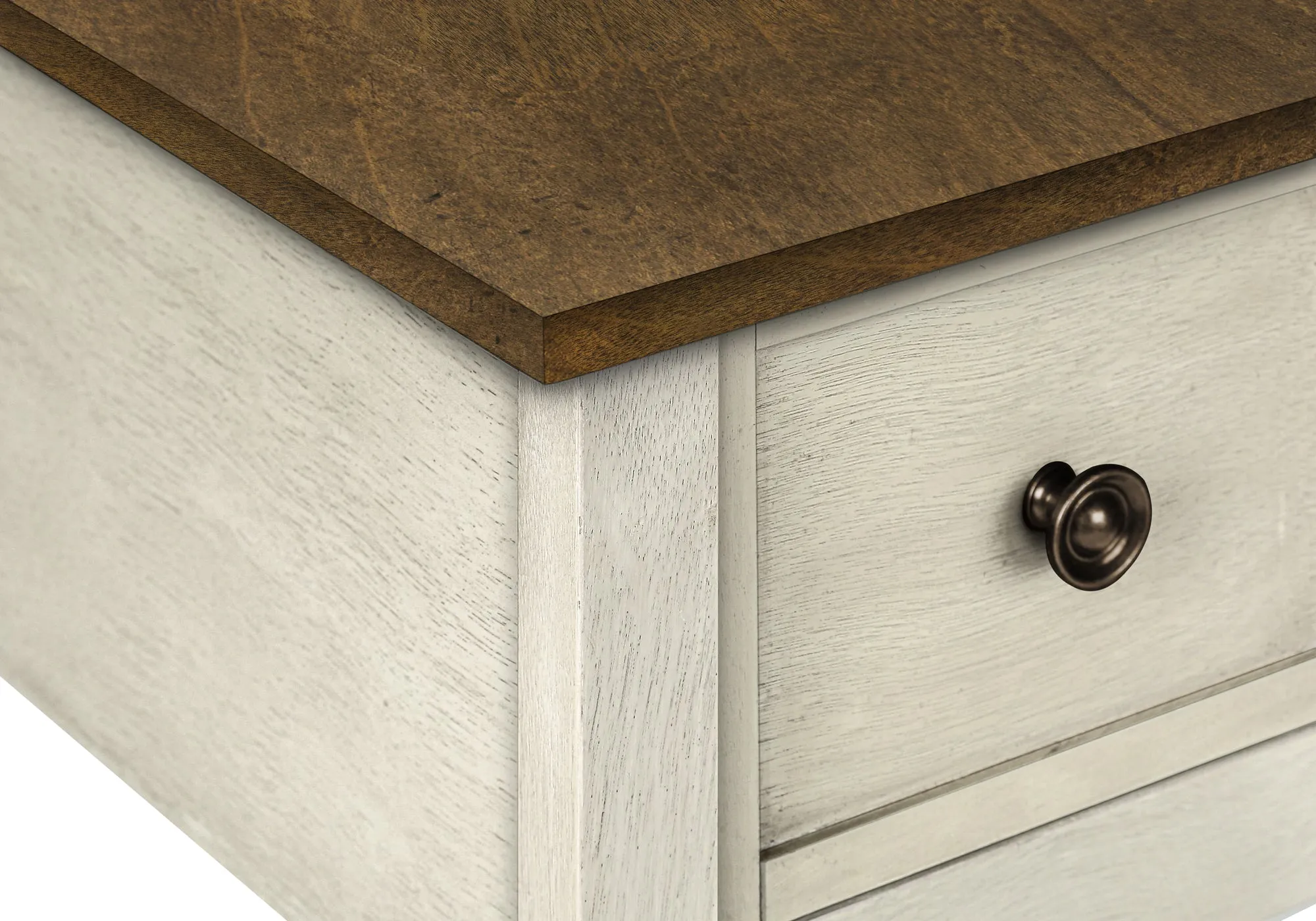 Elegance DuoTier Accent Table – Antique White & Brown Veneer, Transitional End Table with Storage Drawer