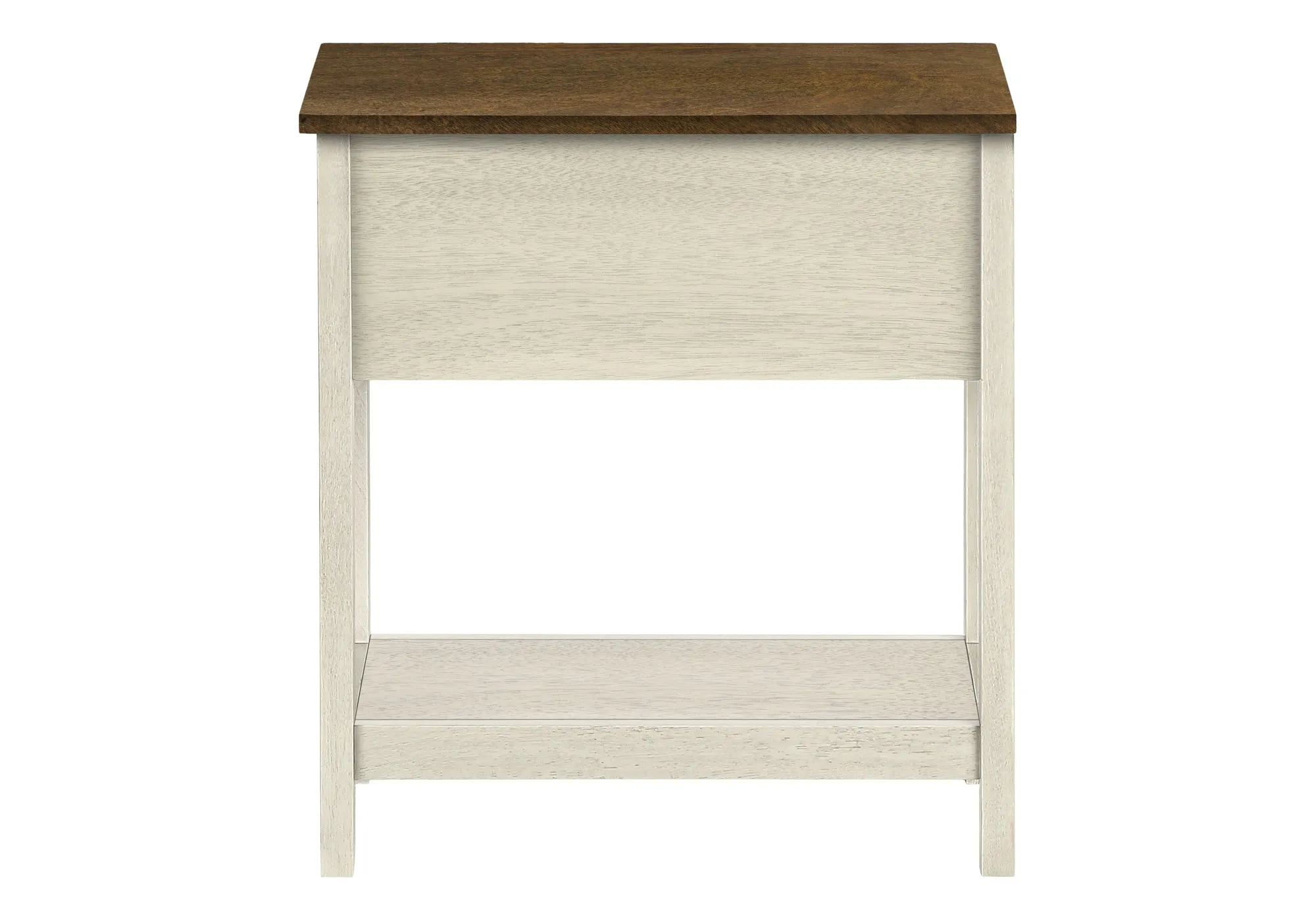 Elegance DuoTier Accent Table – Antique White & Brown Veneer, Transitional End Table with Storage Drawer