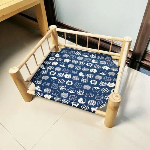 Elevated Cat Bed House Cat Hammocks Bed Wood Canvas Cat Bed