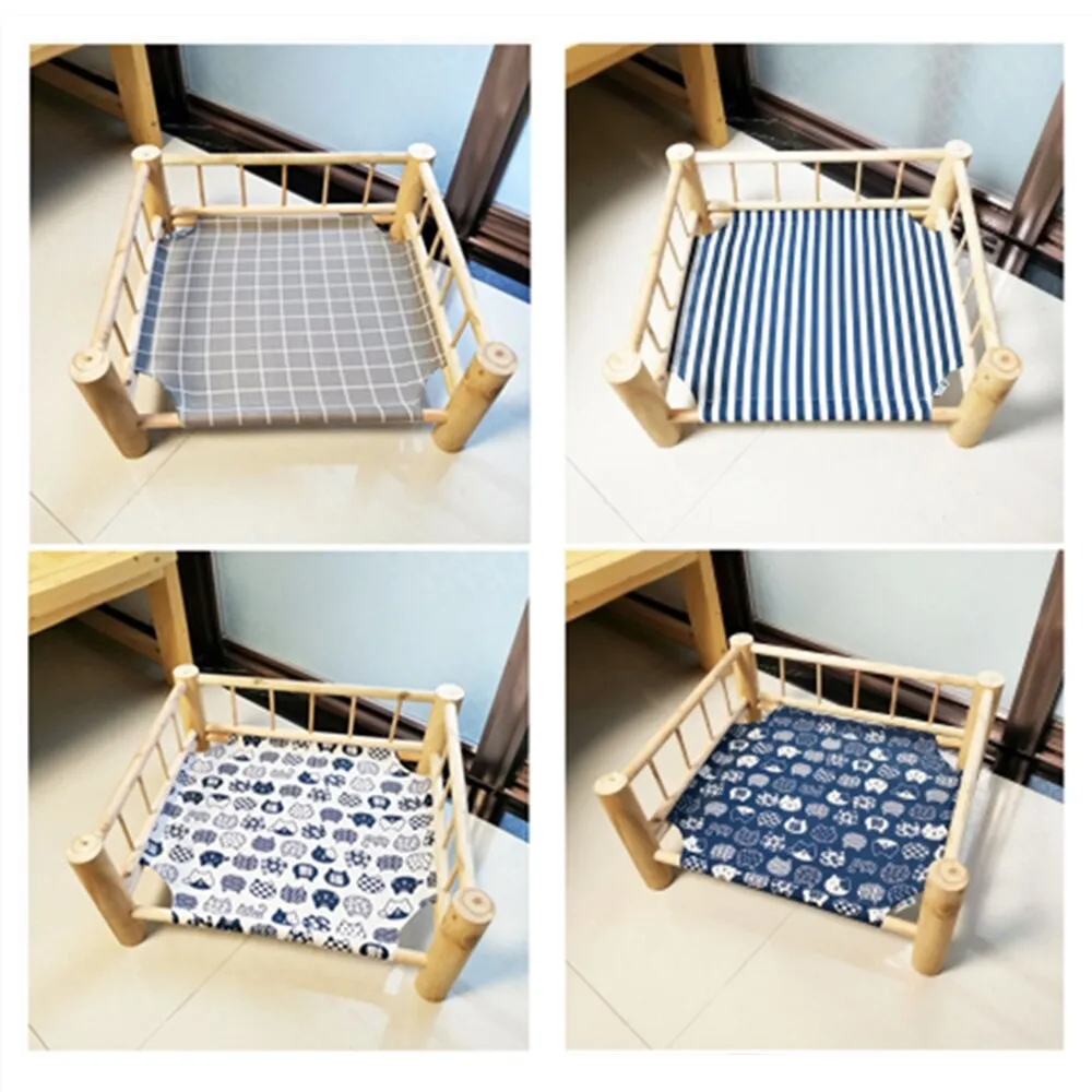 Elevated Cat Bed House Cat Hammocks Bed Wood Canvas Cat Bed