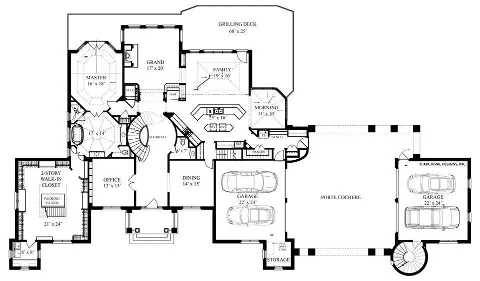 Expansive 6,532 sq ft Home Plan Featuring 4 Bedrooms and Bonus Room