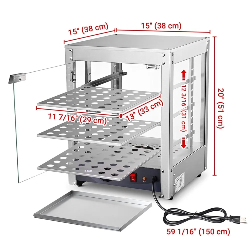 Food Warmer Display Cabinet 3-Tier 15x15x20 (Dimmable Light)