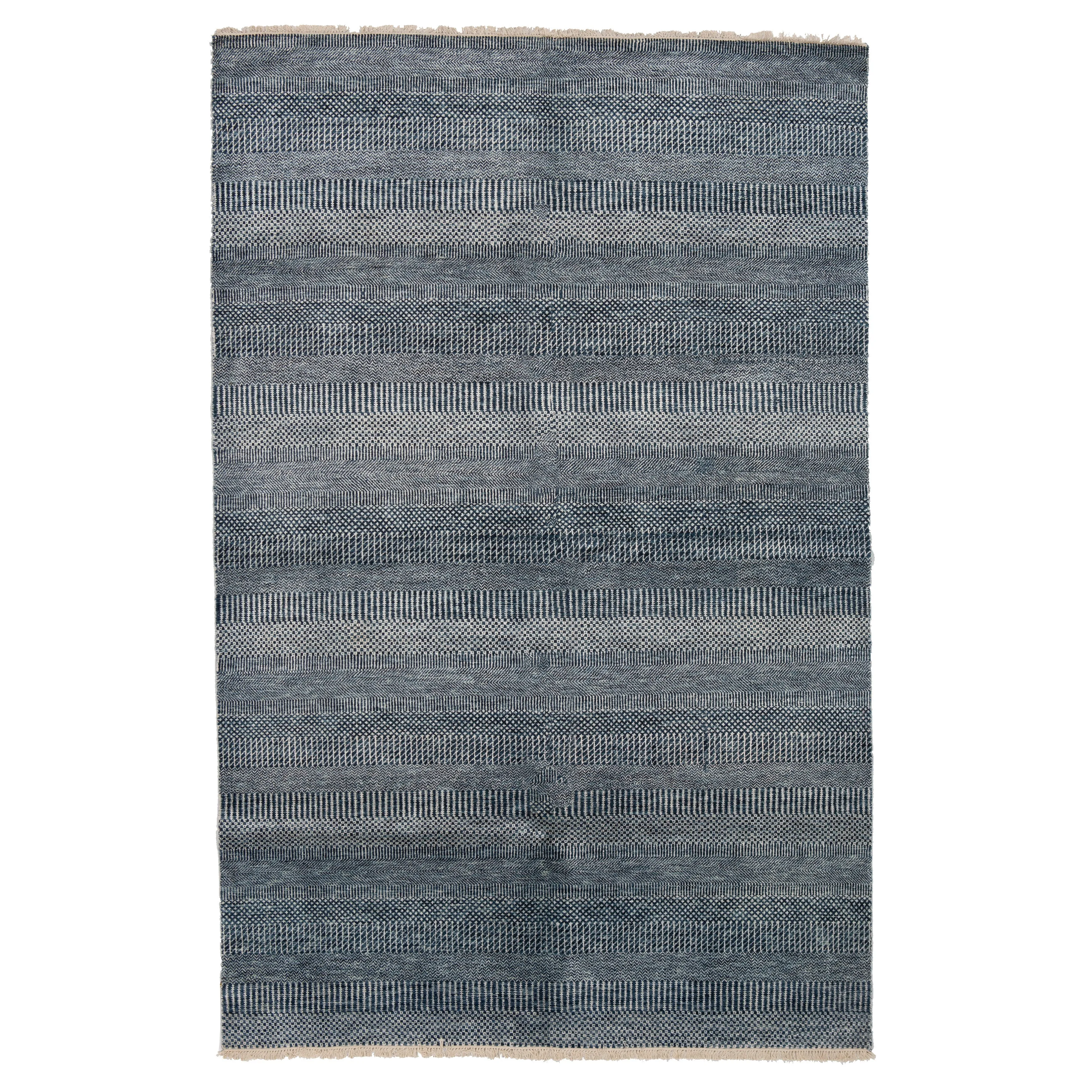 Grey Modern Wool Silk Blend Rug - 6' x 9'2"