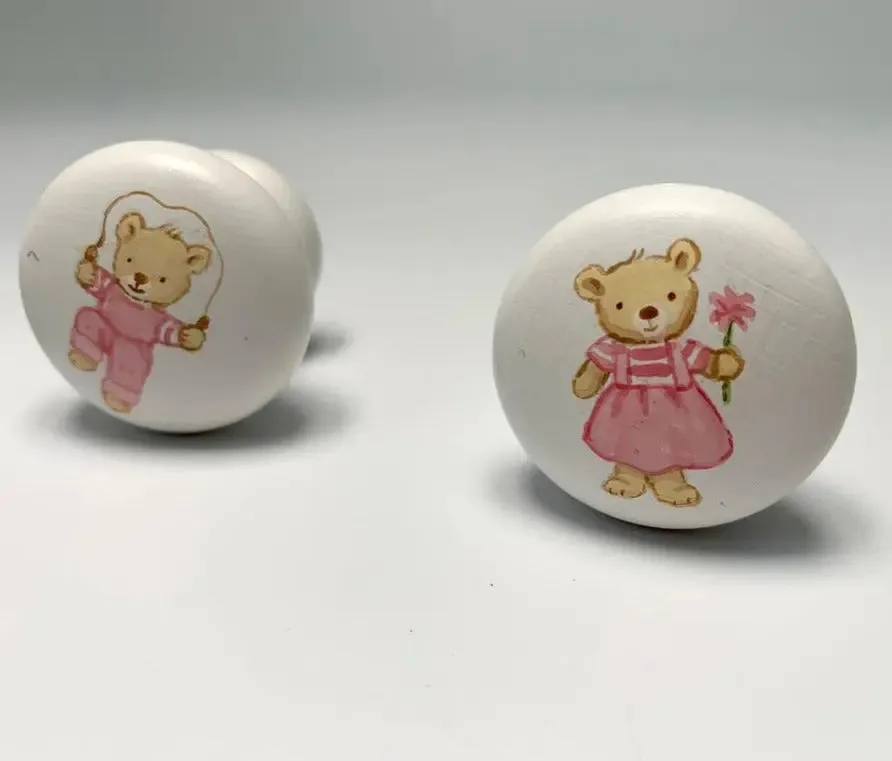 Hand-painted knobs - teddies pink