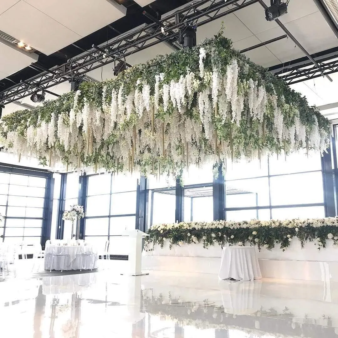 Hauswahl 24 Pack (80FT) Artificial Wisteria Vine Ratta Fake Wisteria Hanging Garland Silk Long Hanging Bush Flowers String Home Party Wedding Décor (24, White)