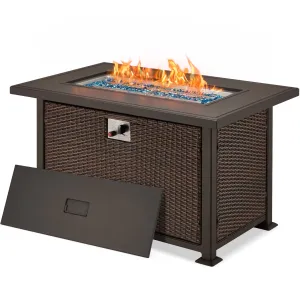 Homrest 50 Inch Propane Fire Pit Table,50,000 BTU, with Aluminum Tabletop, Dark Brown