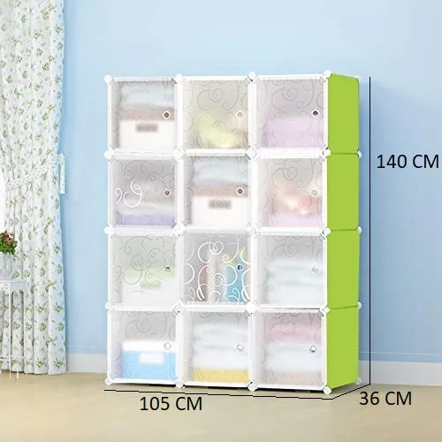 Keshav International 12 Door Plastic Sheet Wardrobe Storage Rack Closest Organizer for Clothes Kids Living Room Bedroom Small Accessories (Transparent Green)