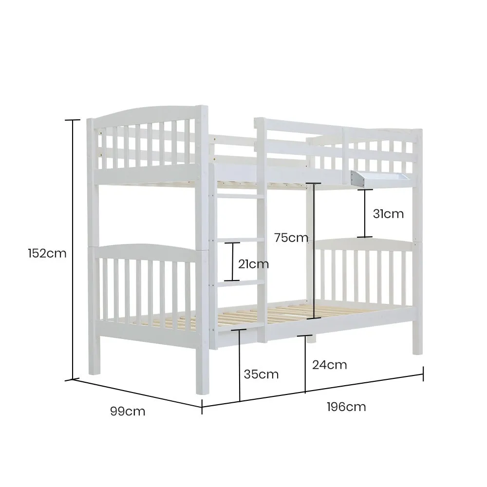 Kids Wooden Convertible Bunk Bed (Can convert to 2 Singles) - White