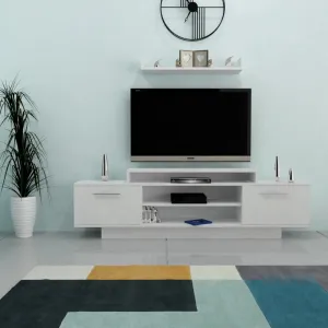 Modern White TV Table with Wall Shelf – Sleek and Durable Design