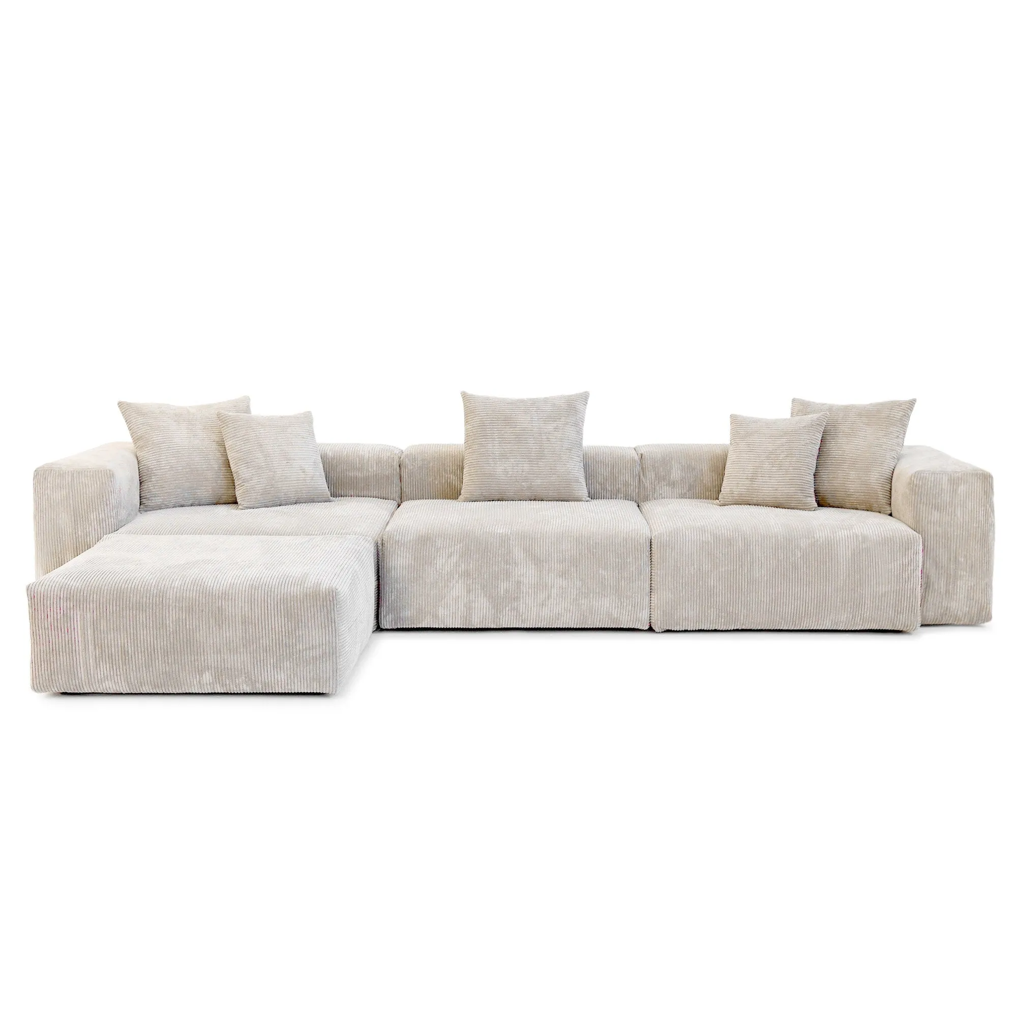 Modular Sectional Sofa, Corduroy U Shaped Sofa Couch with Chaise Ottomans - Beige