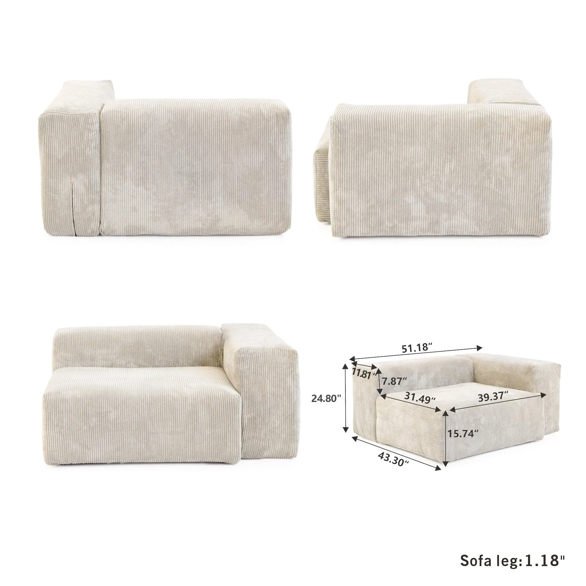 Modular Sectional Sofa, Corduroy U Shaped Sofa Couch with Chaise Ottomans - Beige