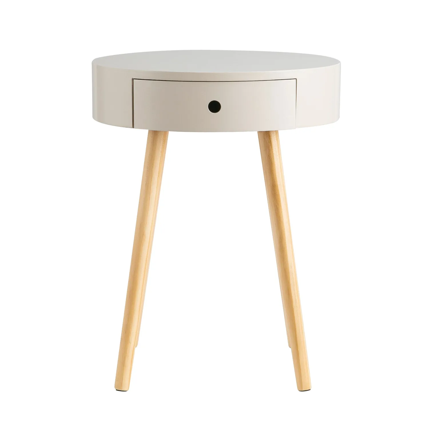 Mona Round Bedside/End/Lamp Table With One Drawer (Grey, 45 dia x 57.5 (H) cm)