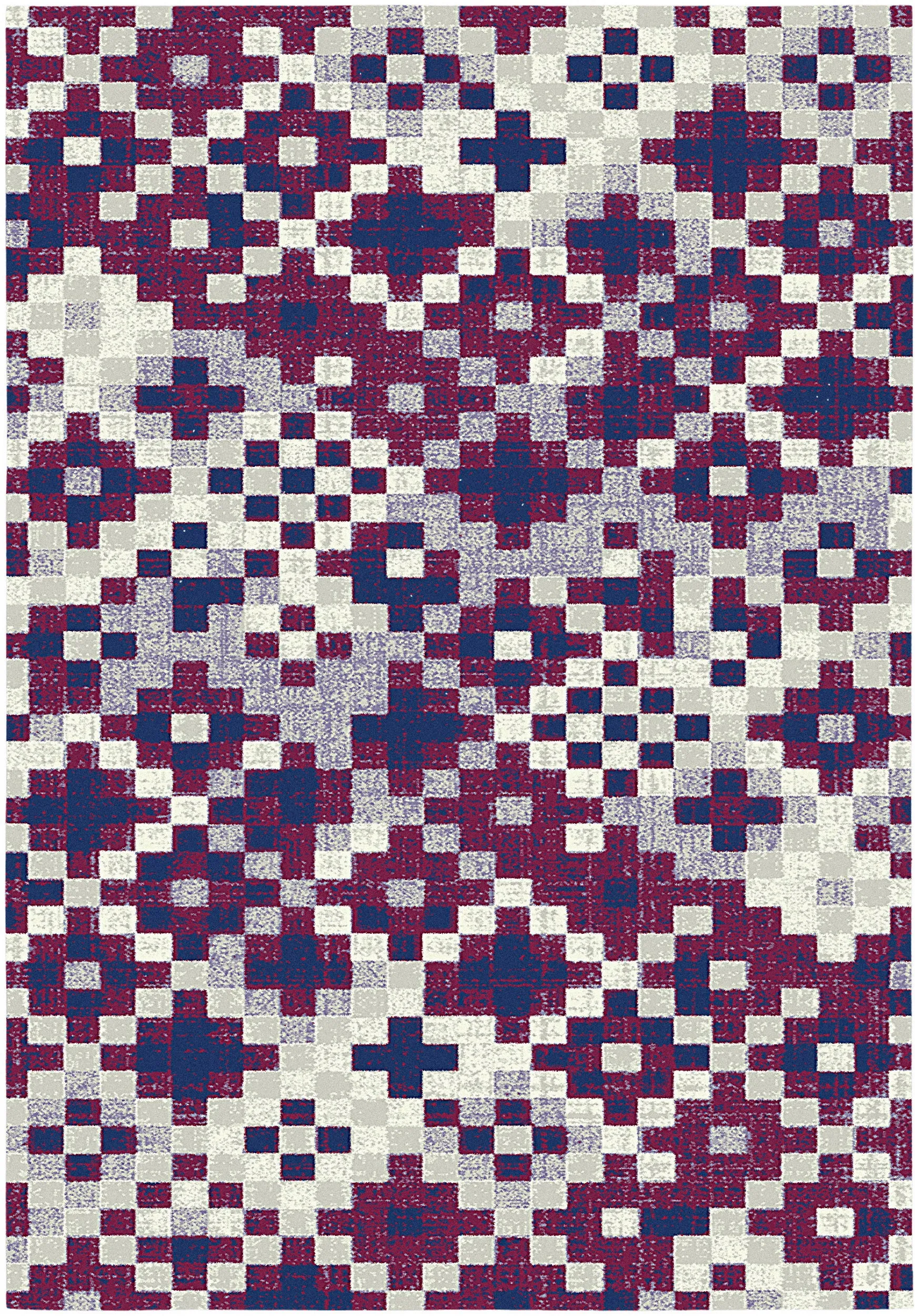 Multi Fractals, Vintage Geometric Check Pattern Area Rug (Pink/Blue/Grey/Cream, 120x170cm)