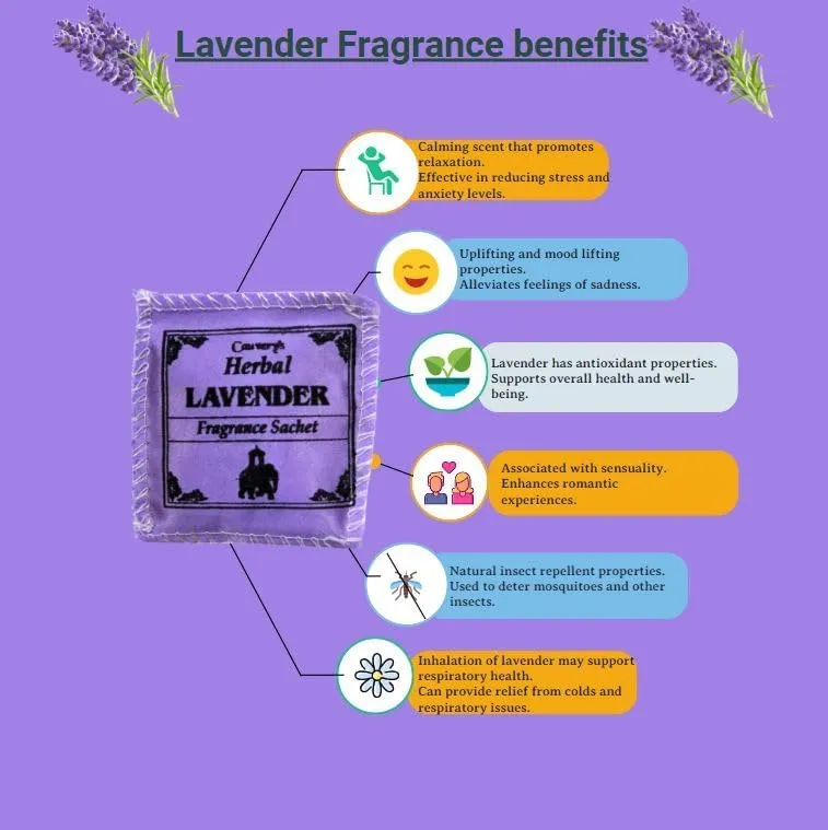 Mysore Lavender Fragrance Sachet - 6 nos | Lavendar sachets for Your Wardrobe, Cupboard, Closet, Drawers, Purses, Handbags, Clothes, Saree, Dress, Laundry & Puja Temple|Eco-Friendly Cloth Pouch