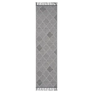 NAAR Guros Collection 2X8 White/Grey /Trellis Indoor/Outdoor Area Rug