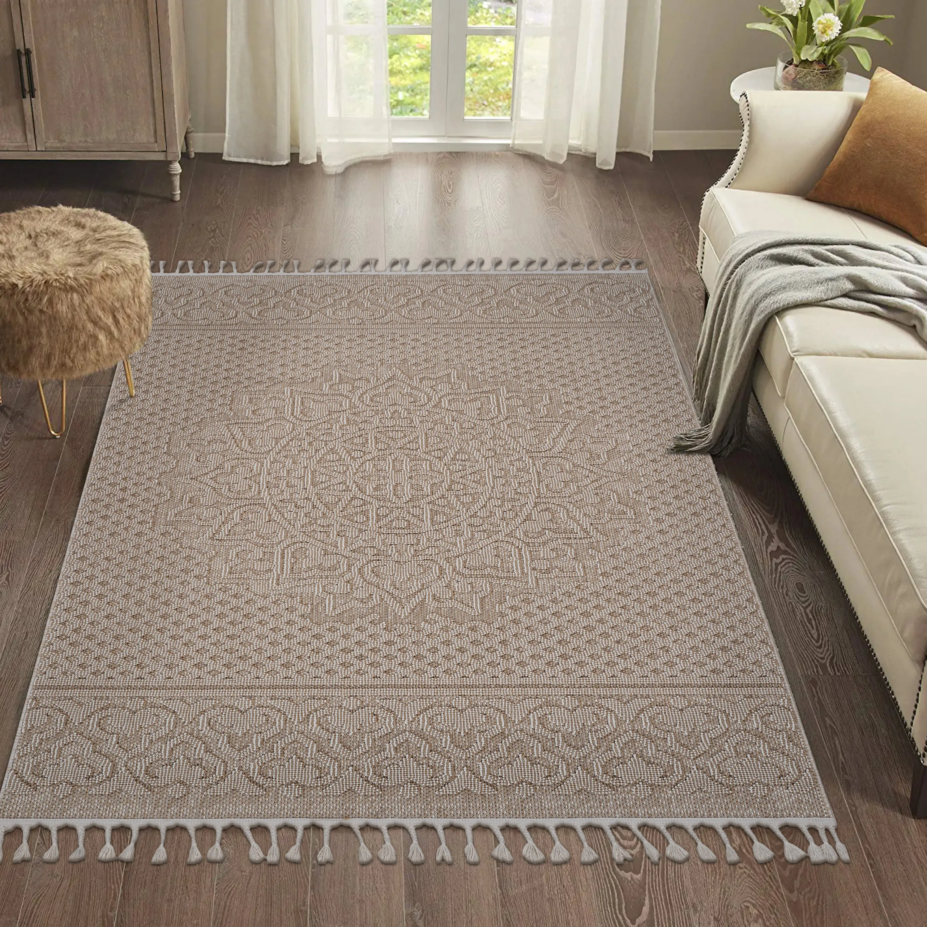 NAAR Guros Collection 4X6 Beige /Medallion Indoor/Outdoor Area Rug