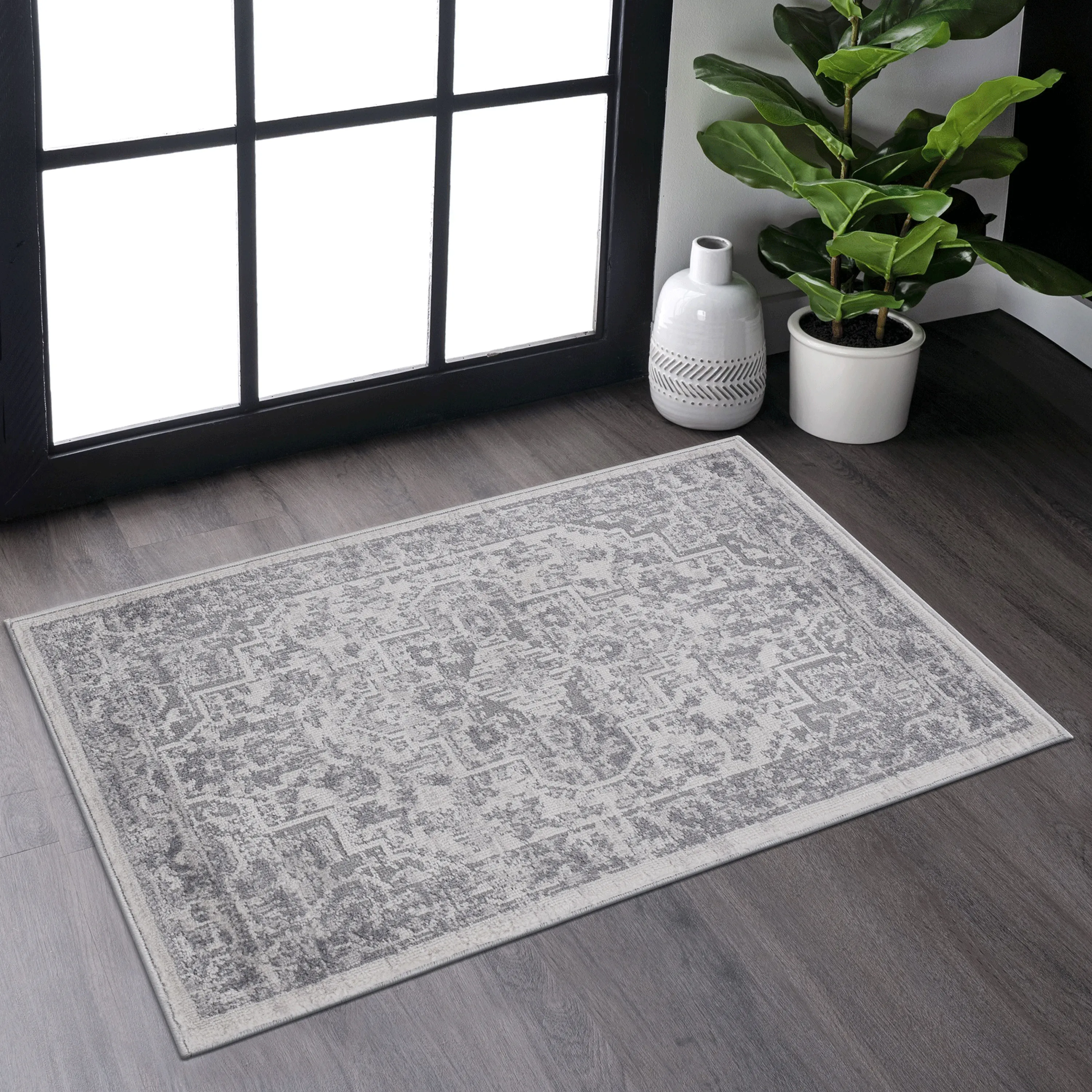 NAAR MARFI Collection 2X3 Silver/Oriental Non-Shedding Living Room Bedroom Dining Home Office Stylish and Stain Resistant Area Rug