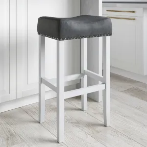 Nathan James Hylie Nailhead Wood Pub-Height Counter Bar Stool 29 inch Dark Gray Fabric Cushion White Finish