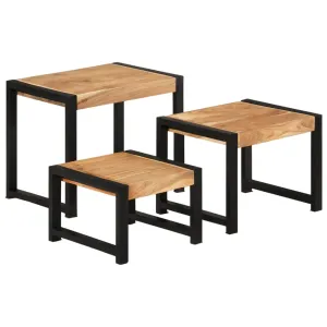 Nesting Tables 3 pcs Solid Wood with Sheesham Finish