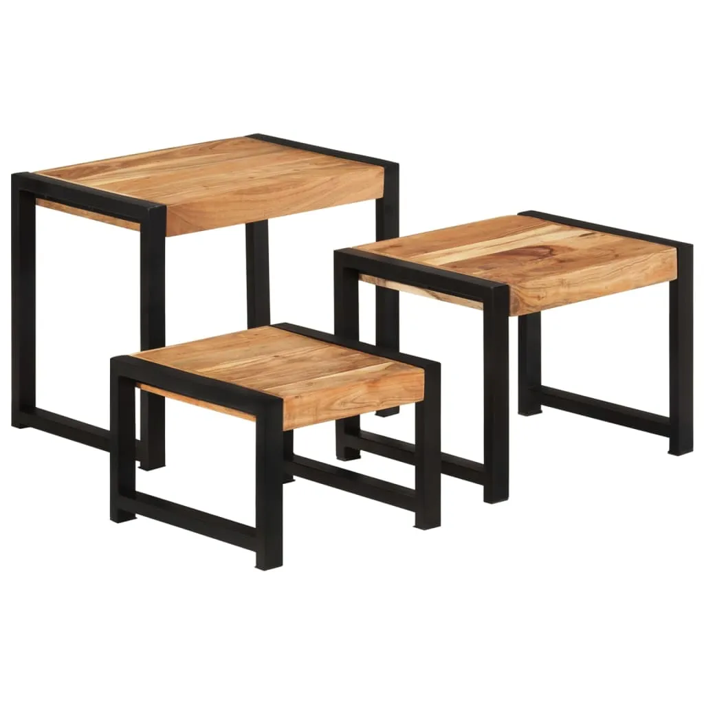 Nesting Tables 3 pcs Solid Wood with Sheesham Finish