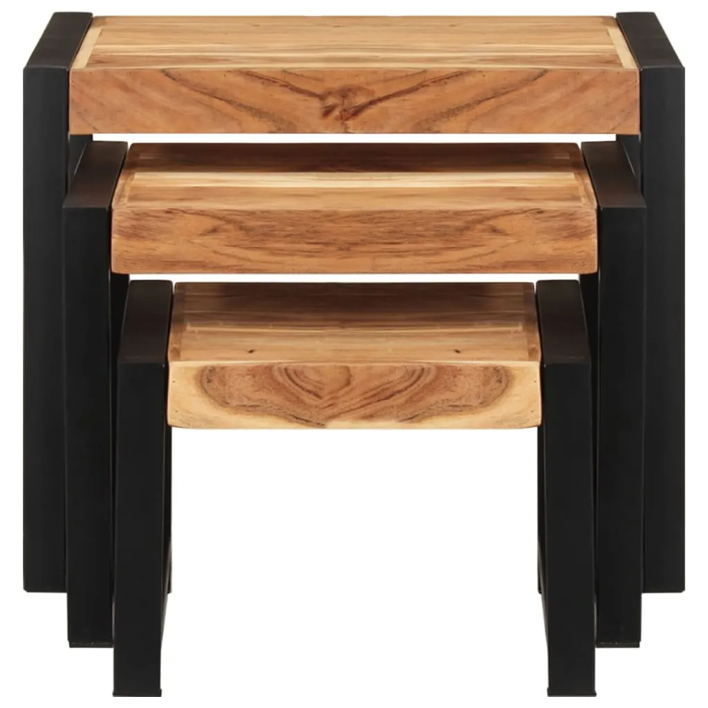 Nesting Tables 3 pcs Solid Wood with Sheesham Finish