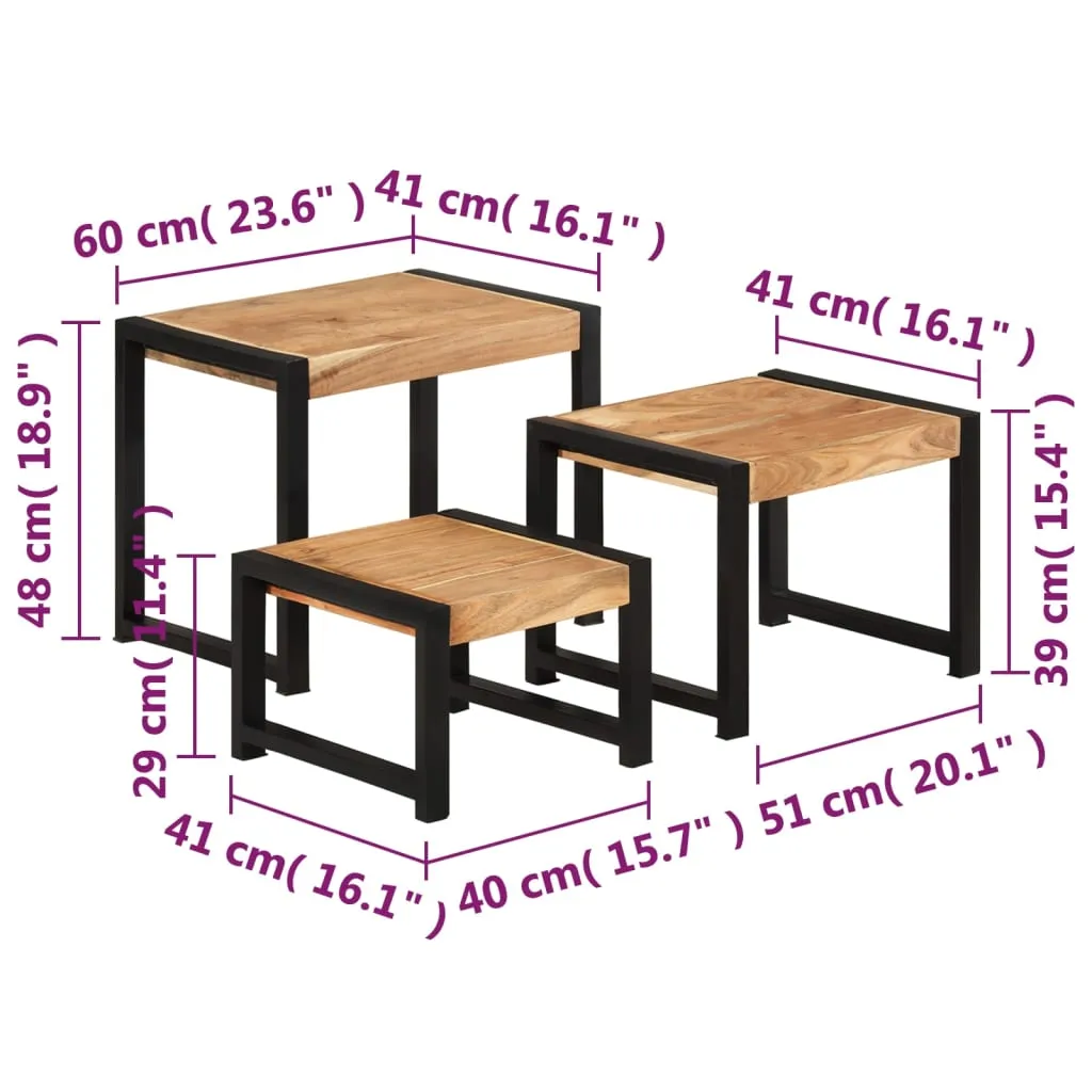 Nesting Tables 3 pcs Solid Wood with Sheesham Finish