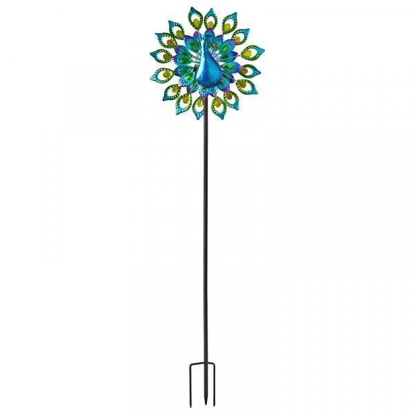 Peacock Wind Spinner with Solar Crackle Globe Light