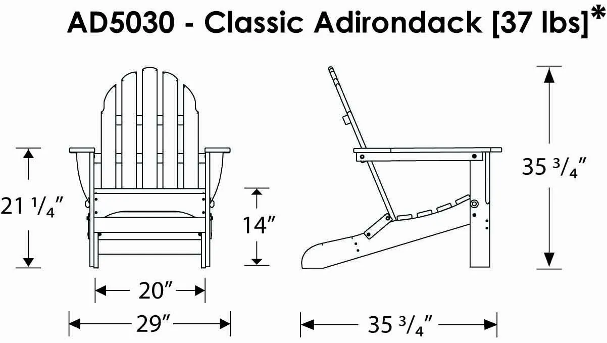 POLYWOOD AD5030WH Classic Folding Adirondack, White