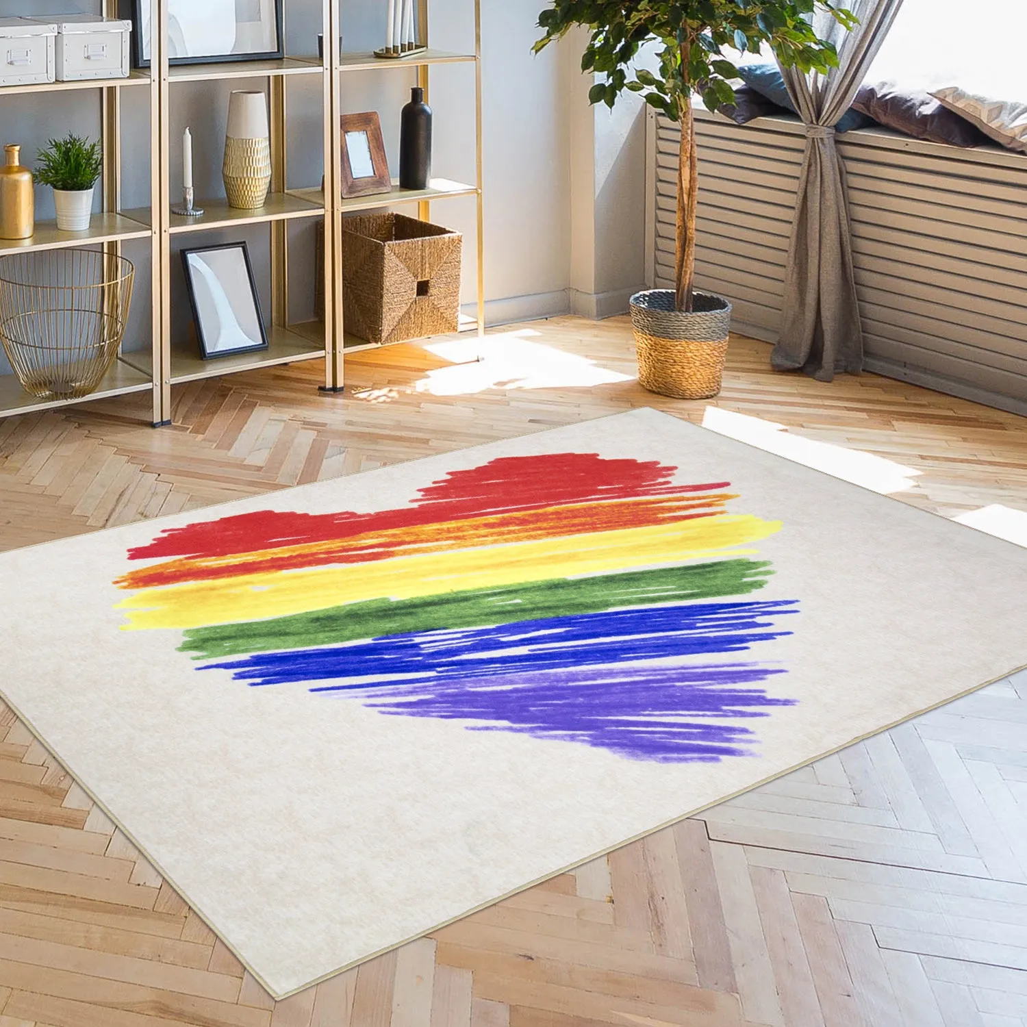 Pride Rainbow Brushstroke Heart Area Rug (5'x7')