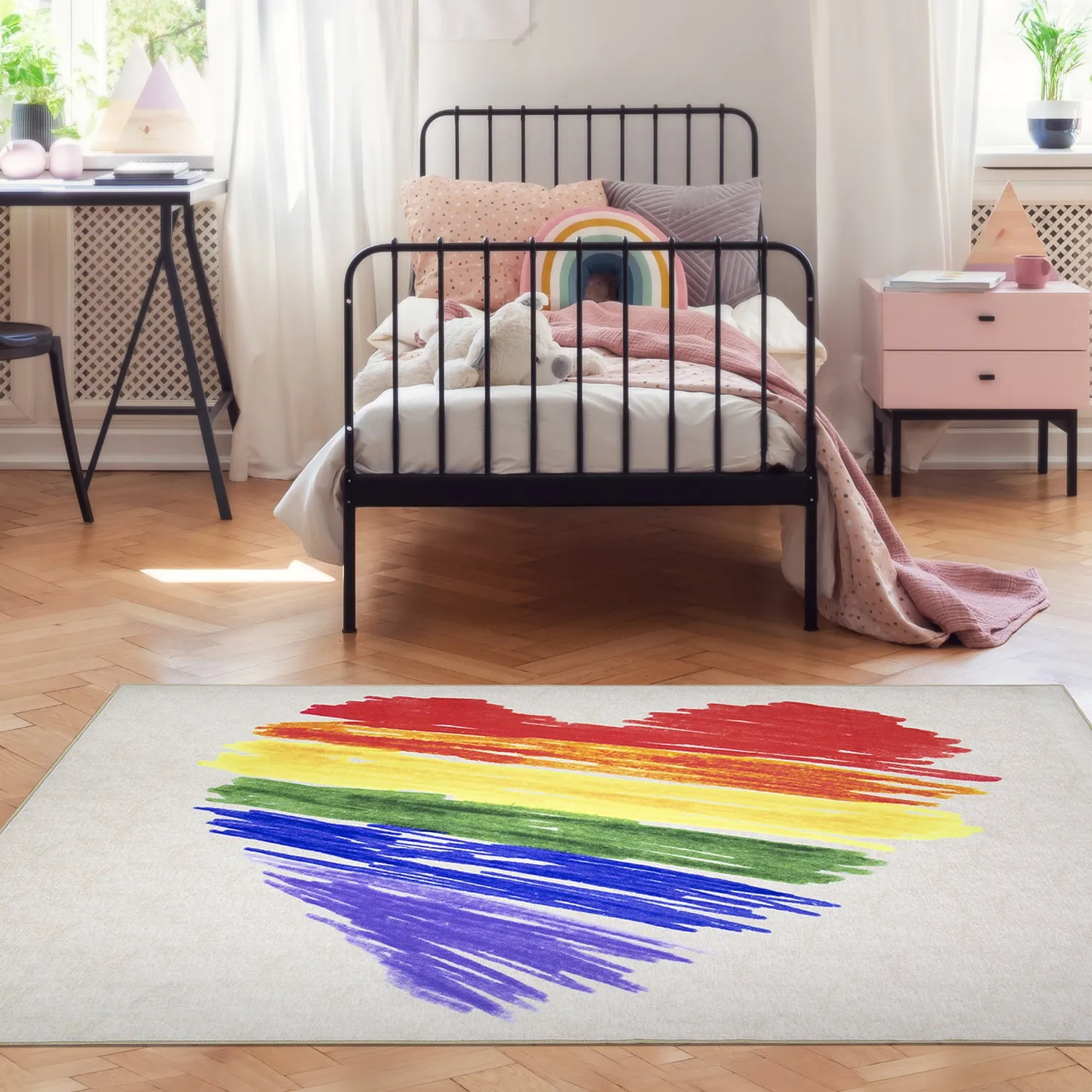 Pride Rainbow Brushstroke Heart Area Rug (5'x7')