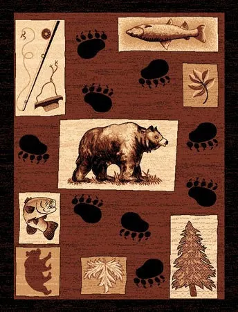 "Bear & Fish" Cabin Area Rug - 5 x 7