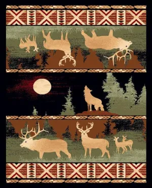 "Elk & Wolf" Cabin Area Rug - 8 x 11