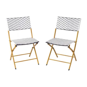 Rouen Set of Two Folding Bistro Chairs in PE Rattan with Metal Frames for Indoor and Outdoor Use