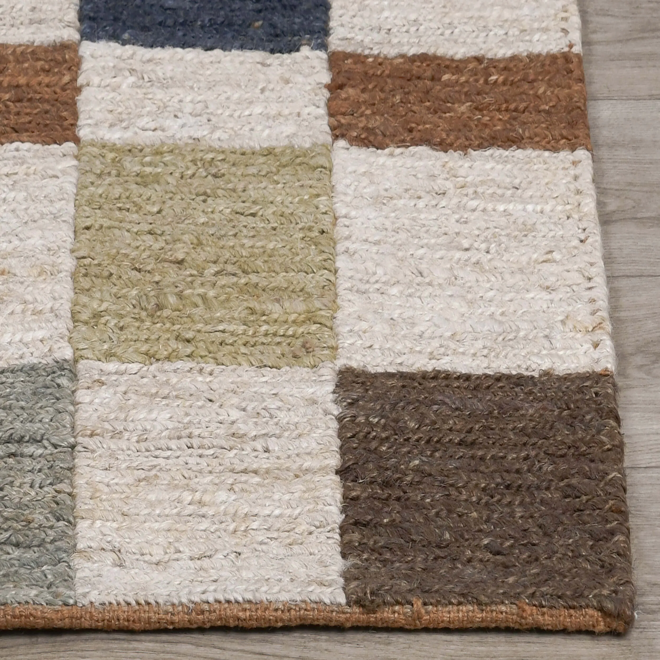 Soumak Jute Rug, Check Natural Multi